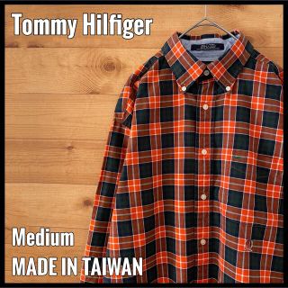 トミーヒルフィガー(TOMMY HILFIGER)の【TommyHilfiger】長袖シャツ ボタンダウン オレンジ チェック 古着(シャツ)