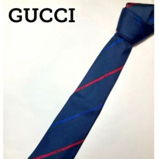 グッチ(Gucci)のGUCCI グッチ ネイビー ストライプ ネクタイ レギュラー ロゴ ダビー(ネクタイ)