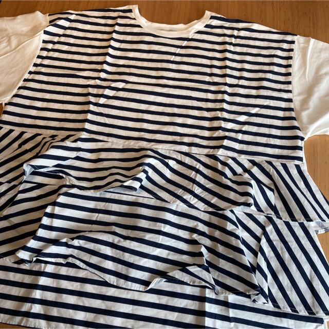 ZARA(ザラ)のZARA ビッグティーシャツ ネイビー横ストライプ ホワイト ２枚セット レディースのトップス(Tシャツ(半袖/袖なし))の商品写真