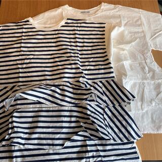 ザラ(ZARA)のZARA ビッグティーシャツ ネイビー横ストライプ ホワイト ２枚セット(Tシャツ(半袖/袖なし))