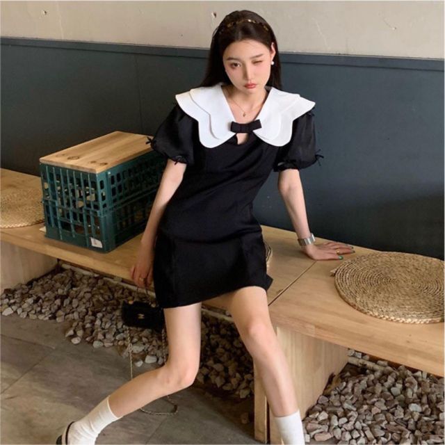 韓国デザイン♥︎ レトロ 大きめ襟付きミニワンピース お嬢様