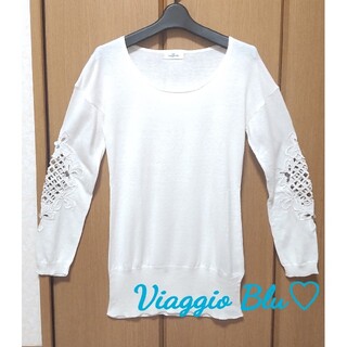 ビアッジョブルー(VIAGGIO BLU)の【極美品】Viaggio Blu♡袖フラワーカットワークプルオーバー(ニット/セーター)