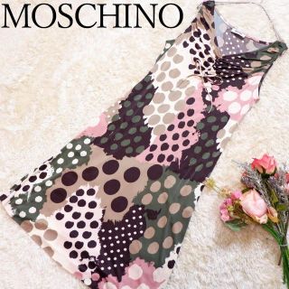 モスキーノ(MOSCHINO)のモスキーノ ドット マルチカラー レーヨン ノースリーブ ワンピース(ひざ丈ワンピース)