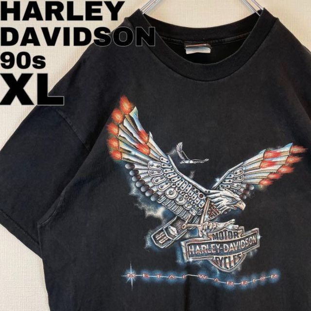 90s メキシコ製 ヘインズ ハーレーダビッドソン プリントTシャツ 黒XL