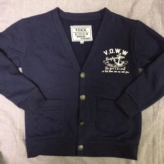 子供服キッズkidsスウェットカーディガン130紺色 中古品(カーディガン)