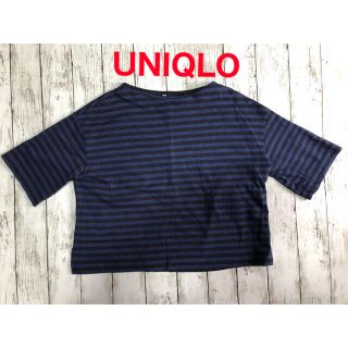 ユニクロ(UNIQLO)のユニクロ　UNIQLO ボーダー　Tシャツ　カットソー　M　青 黒(Tシャツ(半袖/袖なし))