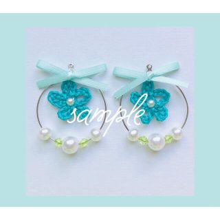 お花 ♡ リボン ≪ターコイズブルー≫ フープ ピアス / イヤリング(イヤリング)