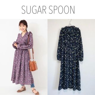 グリーンパークス(green parks)のSUGAR SPOON フラワーptフリル切替ロングワンピース(ロングワンピース/マキシワンピース)