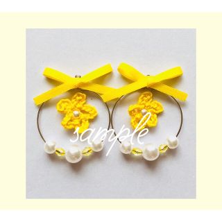 お花 ♡ リボン ≪黄色≫ フープ ピアス / イヤリング(ピアス)