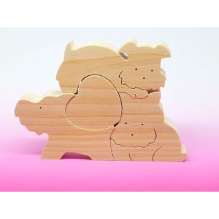 送料無料　ヒノキの組み木　シュナウザーとハート(置物)