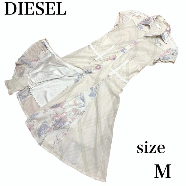 DIESEL(ディーゼル)のディーゼル ワンピース シャツドレス 花柄 デザイン 綿100% サイズM レディースのワンピース(ロングワンピース/マキシワンピース)の商品写真