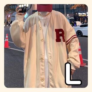 スタジャン風　カーディガン クリーム　L(Tシャツ/カットソー(七分/長袖))