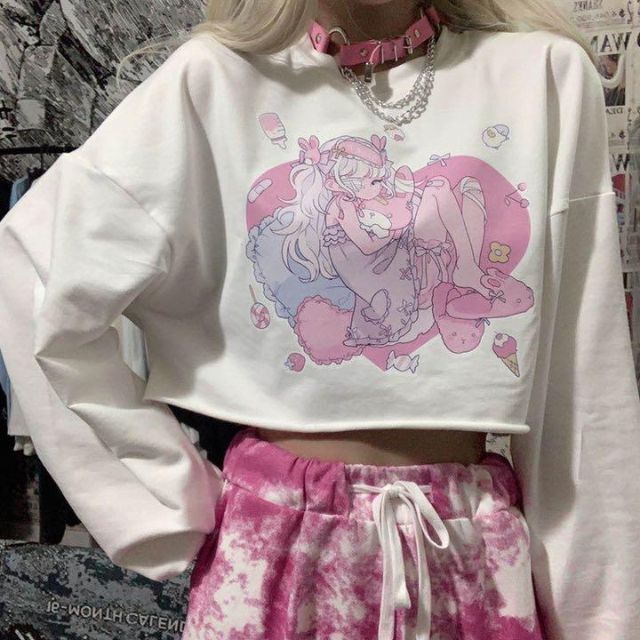 夢かわいい　長袖　女の子プリント　原宿系　ｔシャツ レディースのトップス(Tシャツ(長袖/七分))の商品写真