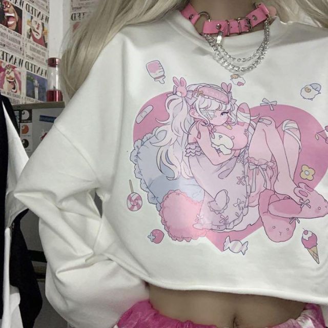 夢かわいい　長袖　女の子プリント　原宿系　ｔシャツ レディースのトップス(Tシャツ(長袖/七分))の商品写真