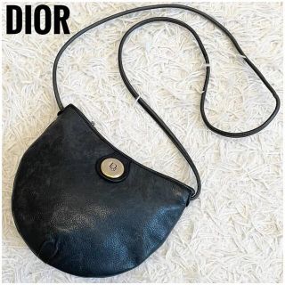 クリスチャンディオール(Christian Dior)の美品⭐️クリスチャンディオール シルバー金具 シボ革 黒 ショルダーバッグ(ショルダーバッグ)
