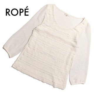 ロペ(ROPE’)のロペ シフォン7分袖ブラウス デザインインナー 白 大人可愛い 透け感 M 古着(シャツ/ブラウス(長袖/七分))