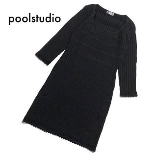 プールスタジオ(pool studio)の美品プールスタディオ 黒 レースワンピースドレス7分袖ストレッチ素材 M 春夏(ひざ丈ワンピース)