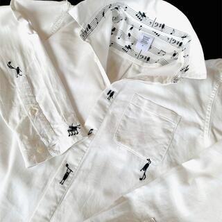 グラニフ(Design Tshirts Store graniph)のグラニフ ホワイトシャツ　刺繍入りシャツ 音符      シャドーマン(シャツ)