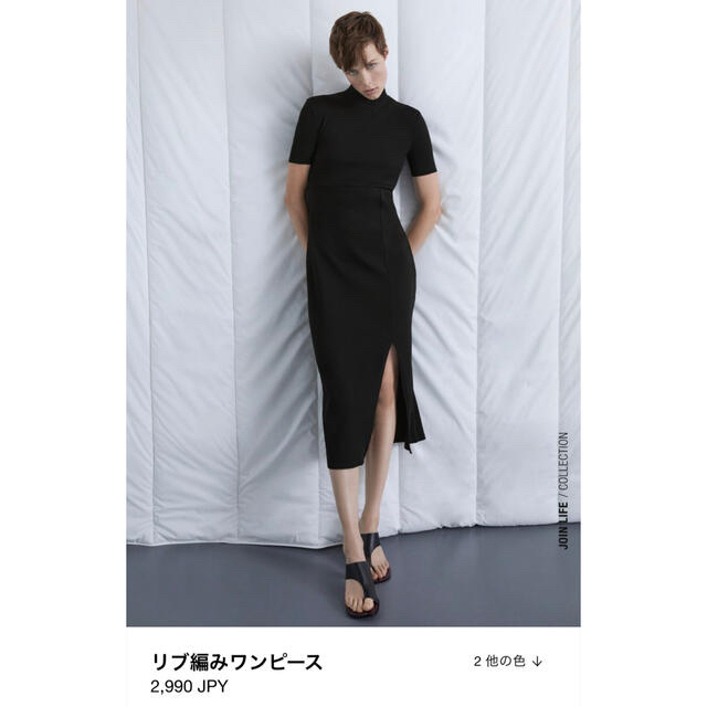 ZARA(ザラ)のZARA リブ編みワンピース ハイネック スリット リブニット レディースのワンピース(ロングワンピース/マキシワンピース)の商品写真