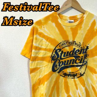 ギルタン(GILDAN)の美品フェスTシャツオレンジタイダイ柄バンドT半袖メンズM US古着ギルダン夏(Tシャツ/カットソー(半袖/袖なし))