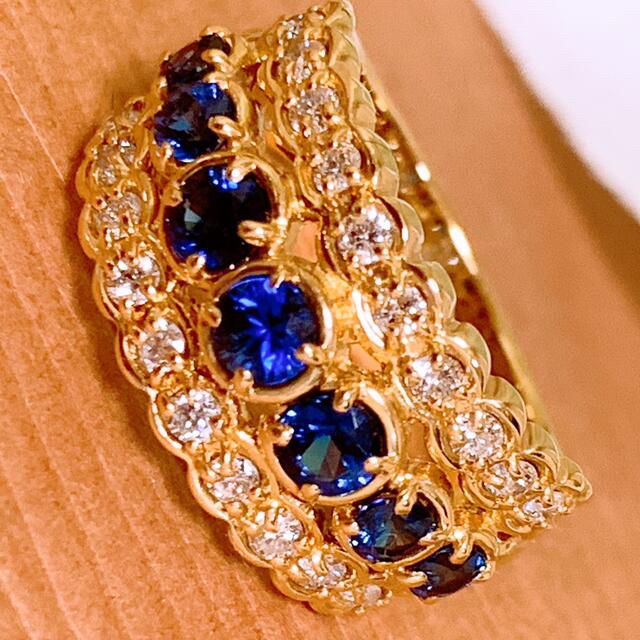 濃厚ブルー❣️計1.15ct ✨K18サファイアリング　K18ダイヤモンドリング レディースのアクセサリー(リング(指輪))の商品写真