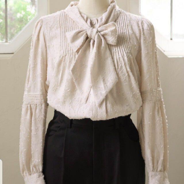 herlipto♡Bow-Tie Lace Trimming Blouse