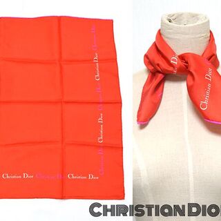 クリスチャンディオール(Christian Dior)のクリスチャンディオール■美品　ロゴ入りシルクスカーフ レッド/赤 　ヴィンテージ(バンダナ/スカーフ)