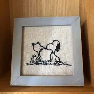 スヌーピー(SNOOPY)のミニフレーム　スヌーピー　刺繍　ハンドメイド(インテリア雑貨)