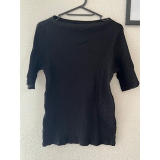 ユニクロ(UNIQLO)のUNIQLO リブ　カットソー　ブラック　XL(Tシャツ(半袖/袖なし))