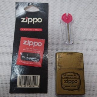 ジッポー(ZIPPO)のジッポー オイルライター ゴールド ユーズド 予備ウィック＆フリント付きセット(タバコグッズ)