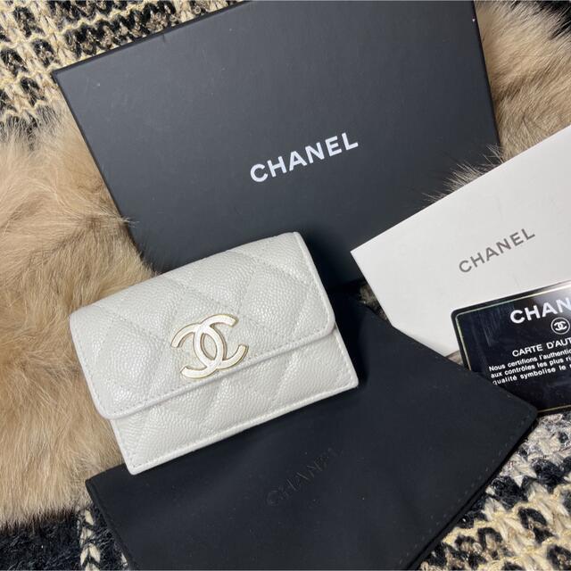 超美品☆CHANEL キャビアスキン ココマトラッセ☆三つ折り ナノ ...