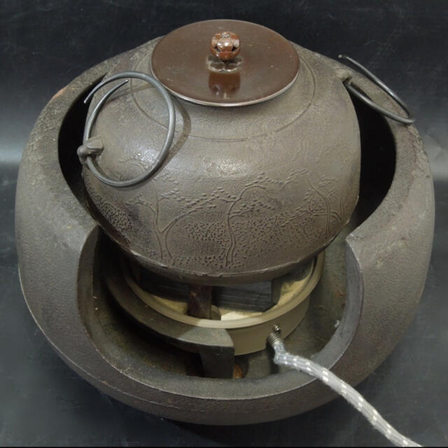 茶釜　鉄製，電気コンロ，茶道具　　７４１美術品/アンティーク
