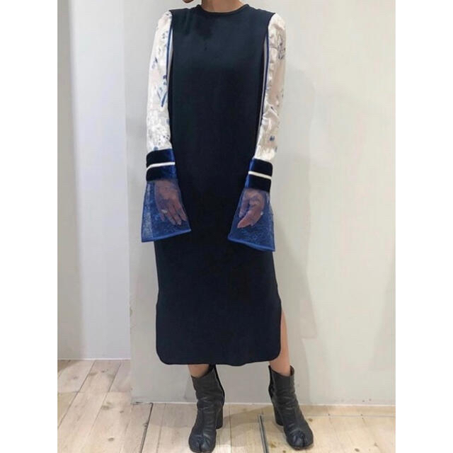 【mame】Silk Lame Print Sleeves Dress