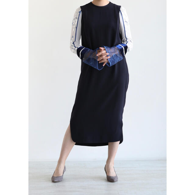 【mame】Silk Lame Print Sleeves Dress