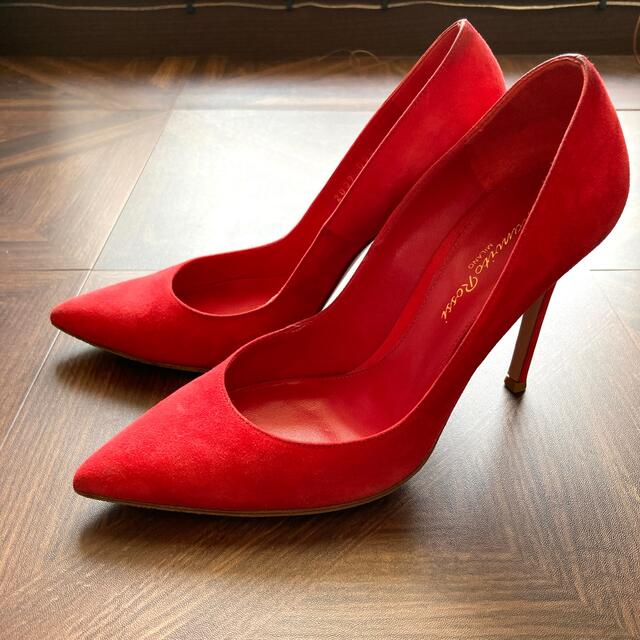Gianvito Rossi/赤スエード ポインテッドパンプス36 1/2 www