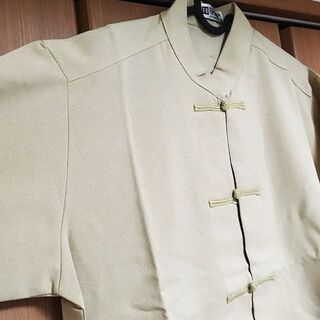 チャイナ服 シャツ 半袖 XLサイズ カーキ(シャツ)