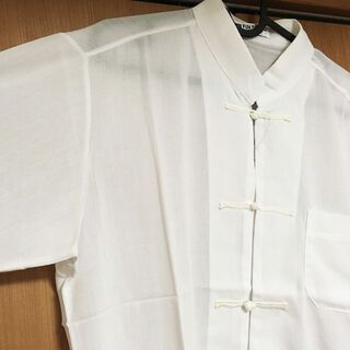 チャイナ服 シャツ 半袖 Lサイズ 白(シャツ)