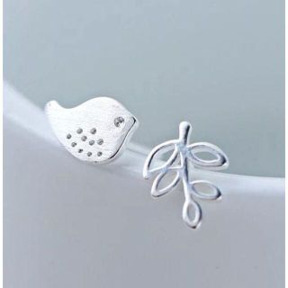 Bird & leaf Spring pierce/ノンホール SV925純銀(ピアス)