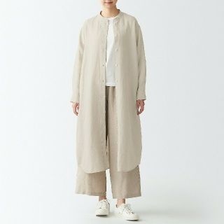 ムジルシリョウヒン(MUJI (無印良品))の◆新品◆ 無印良品フレンチリネン洗いざらしスタンドカラーワンピース／生成／Ｍ～L(ひざ丈ワンピース)