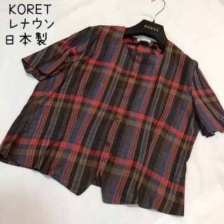 レトロ KORET レナウン 半袖 ノーカラージャケット ブラウス 春夏ゆったり(シャツ/ブラウス(半袖/袖なし))