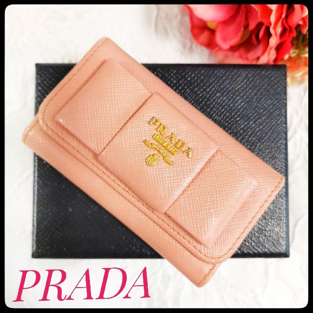 美品☆プラダ　PRADA 　サフィアーノ　リボン　6連キーケース　ピンク