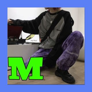 ワイドパンツ タイダイ柄 スウェット イージーパンツ 紫 M(ワークパンツ/カーゴパンツ)