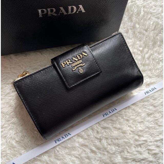 国際ブランド PRADA 折財布 M505A 保証書付 サフィアーノ レザー 黒