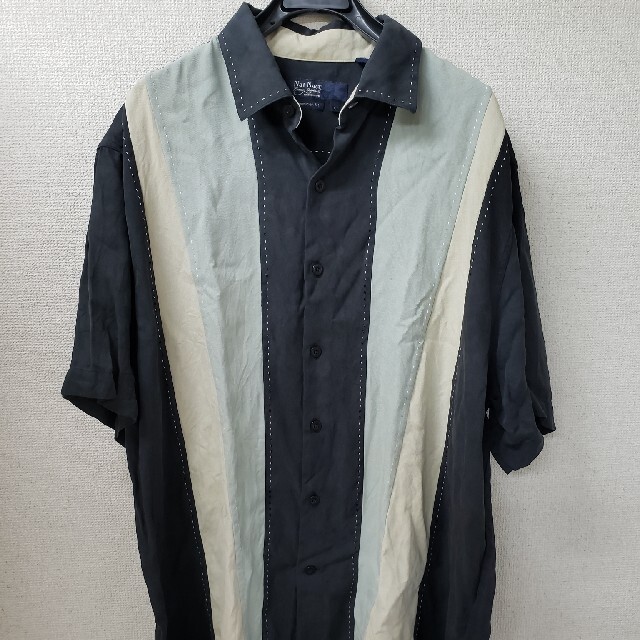 90'S S/S LINE CUBA SILK SHIRT　ギャングシャツ