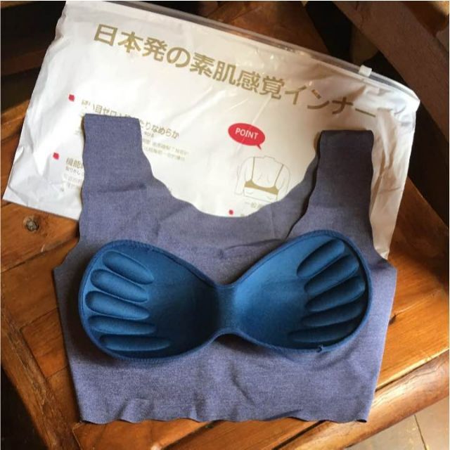 ✨Ｍ✨ショーツ付✨24Ｈ楽ちん♬✨可愛い～WAVE✨シームレスブラ✨青 レディースの下着/アンダーウェア(ブラ&ショーツセット)の商品写真