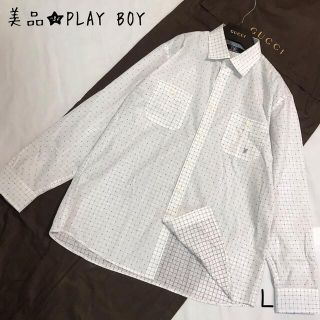 プレイボーイ(PLAYBOY)の美品★ プレイボーイ　刺し子　デザインシャツ　ビッグサイズ　格子刺繍　おしゃれ(シャツ)