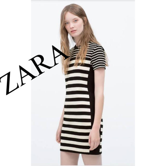 ZARA(ザラ)の美品　ZARA ザラ　Tシャツ　ワンピース　ボーダー　黒　人気　完売　春 レディースのワンピース(ミニワンピース)の商品写真