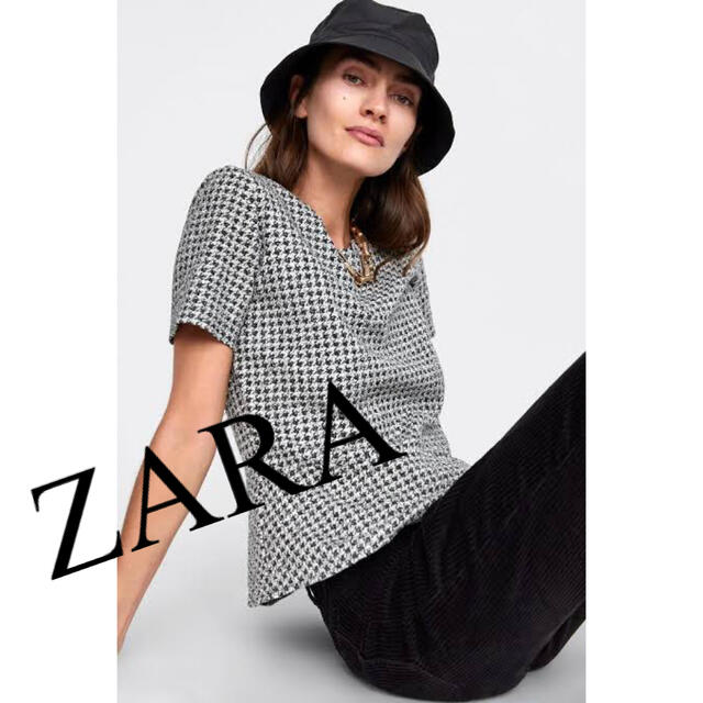 ZARA(ザラ)の美品　ZARA ザラ　千鳥格子　ペムラムトップス　トップス　人気　完売 レディースのトップス(シャツ/ブラウス(半袖/袖なし))の商品写真