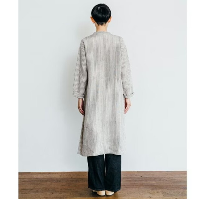 fog linen work(フォグリネンワーク)の美品　フォグリネンワーク　ストライプ　ワンピース　ベージュ レディースのワンピース(ロングワンピース/マキシワンピース)の商品写真