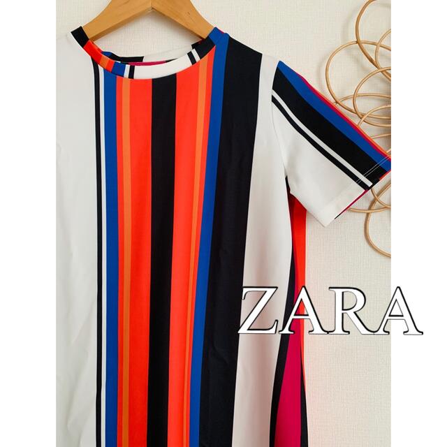 ZARA(ザラ)の美品　ZARA ザラ　トップス　マルチストライプ　ストライプ　Tシャツ　人気 レディースのトップス(Tシャツ(半袖/袖なし))の商品写真